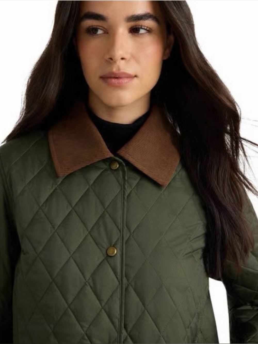 NEW Hunter Rachel Quilted Hunter Green Jacket Brown corduroy Collar chore coat M - Picture 4 of 12